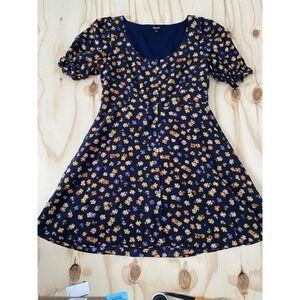 Madewell Women's Size 6  Flowy Dress Smock Sleeve Button Front Floral Lined Boho